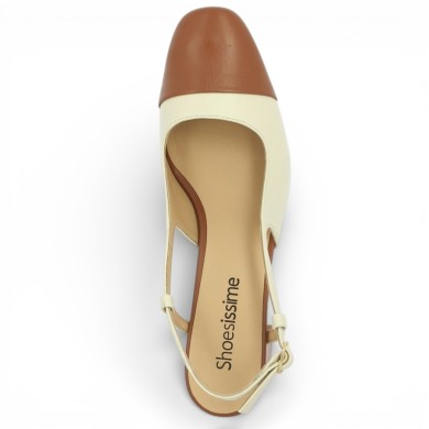 Escarpin sling back blanc cassé et camel 42, 43, 44, 45 Shoesissime, vue dessus