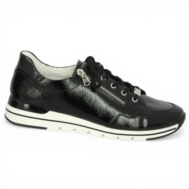 R6716-02 Baskets Remonte vernis noir grande taille femme Shoesissime, vue coté