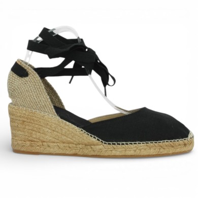 espadrille lacets cheville grande taille femme tissu noir Shoesissime, vue coté