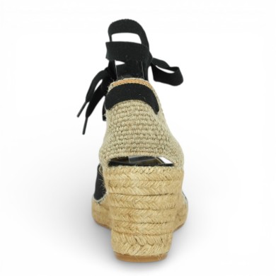 espadrille femme grande pointure lacets cheville tissu noir Shoesissime, vue arrière