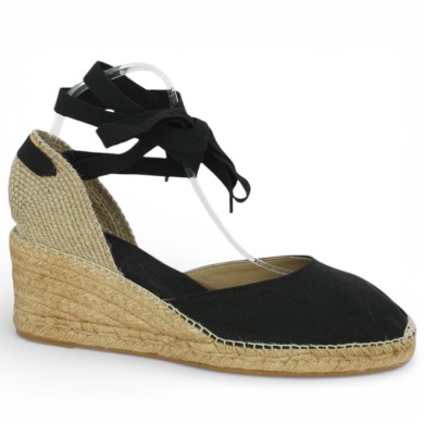 espadrille lacets cheville tissu noir 42, 43, 44, 45 Shoesissime, vue profil