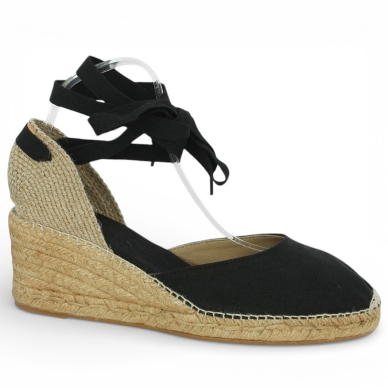 espadrille lacets cheville tissu noir 42, 43, 44, 45 Shoesissime, vue profil