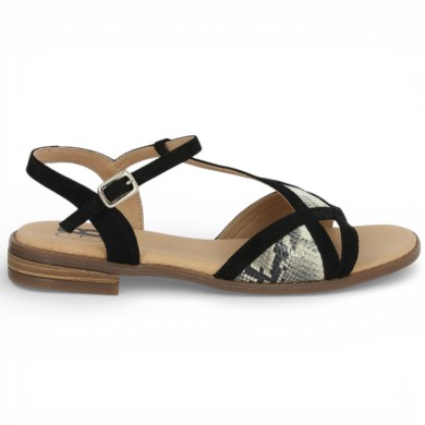 Sandale plate femme noir et serpent Géo Reino grande taille femme Shoesissime, vue coté