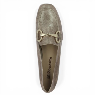 mocassin chaine dorée vernis beige grande pointure femme Shoesissime, vue dessus