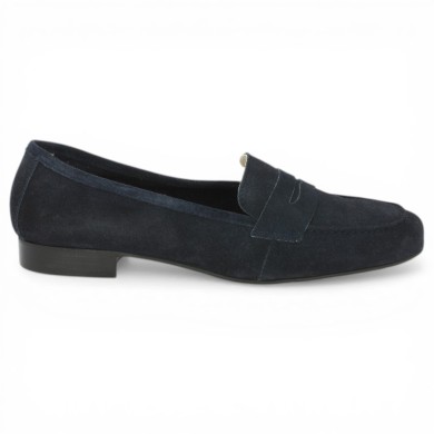 mocassin bleu marine velours grande taille femme Shoesissime, vue coté