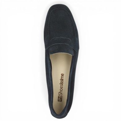 mocassin bleu marine souple velours grande pointure femme Shoesissime, vue dessus