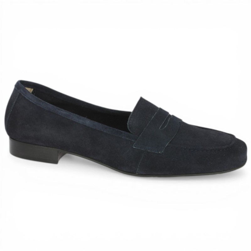 mocassin bleu marine velours 42, 43, 44, 45 femme Shoesissime, vue profil