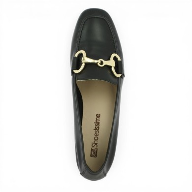 Mocassin Femme  cuir Noir chaine dorée 42, 43, 44, 45, vue dessus