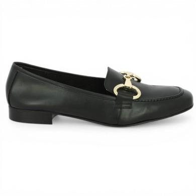 Mocassin Grande pointure Femme  cuir Noir chaine dorée shoesissime, vue coté