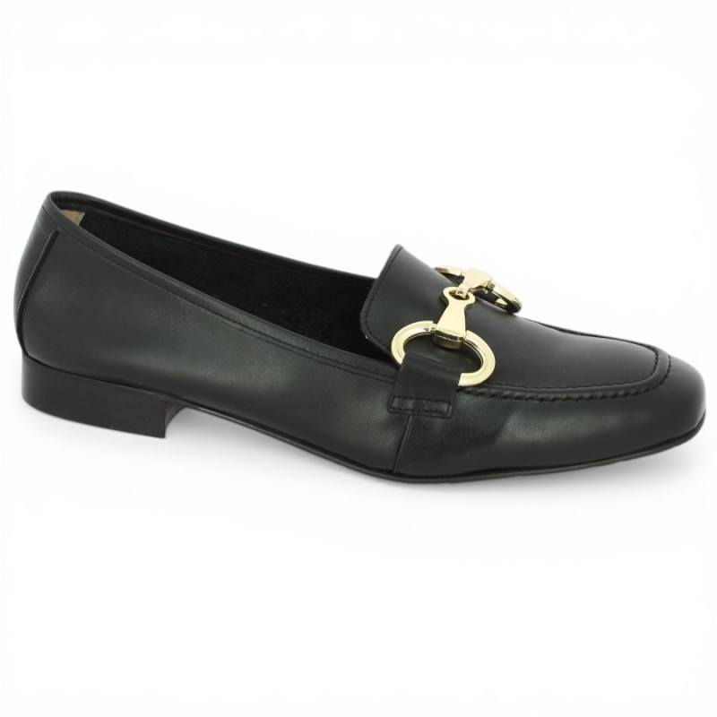 Babeth - Black leather and gold chain loafers in 42, 43, 44, 45 - Women's Shoes Large Size - Shoesissime