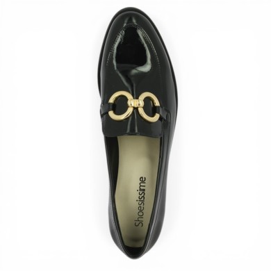 Aurore - Black patent loafer with gold chain - Moccasins grande taille - Shoesissime