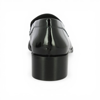 Aurore - Mocassin vernis noir et chainée dorée - Mocassins femme grande taille - Shoesissime