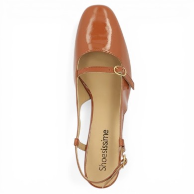 escarpin ouvert à l'arrière vernis marron 42, 43, 44, 45 Shoesissime, vue dessus