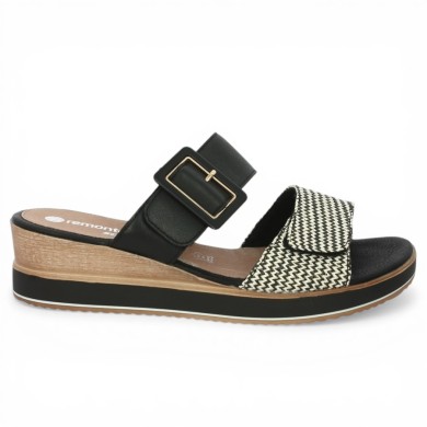 D6463-03 mule Remonte noire réglable à talon compensé grande taille Shoesissime, vue coté