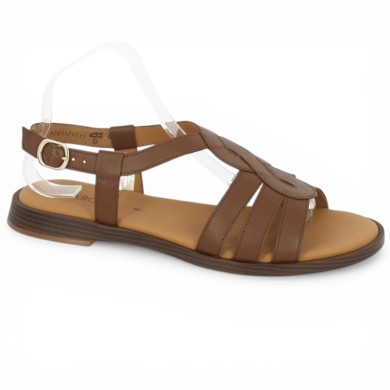 85.500.28 sandale plate Gabor grande taille cuir camel Shoesissime, vue profil