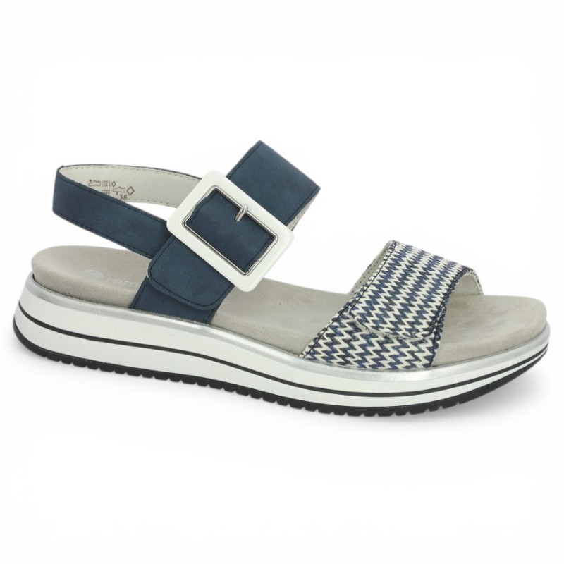 D1J53-14 Sandale bleu à scratch Remonte 42, 43, 44, 45 Shoesissime, vue profil