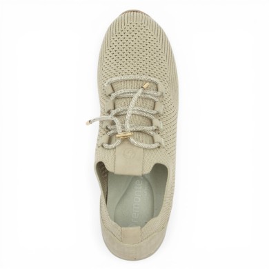 D0T18-60 Sneakers talon compensée beige Remonte grande pointure Shoesissime, vue dessus