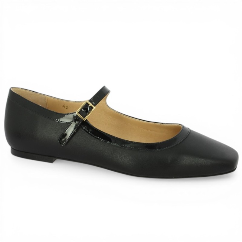 Ballerine noire chic à brides 42, 43, 44, 45 Shoesissime, vue profil