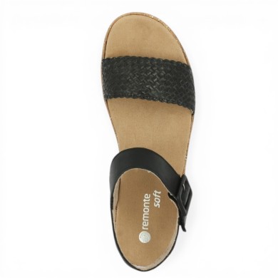 Sandale noire semelle compensée Remonte bride tressée grande taille Shoesissime, vue dessus