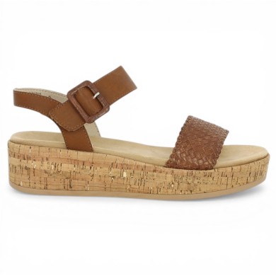 D1N56-24 Sandale talon compensé Remonte camel tressée 42, 43, 44, 45 Shoesissime, vue coté