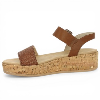 Sandale plateforme confort cuir camel tressée grande pointure Remonte, vue intérieure