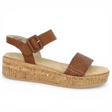 D1N56-24 Sandale plateforme Remonte camel tressée 42, 43, 44, 45 Shoesissime, vue profil