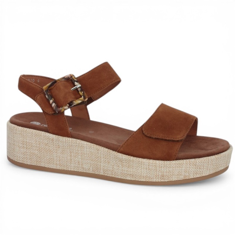 D1N54-22 Sandale velours camel semelle plateforme Remonte 42, 43, 44, 45 - Shoesissime, vue profil