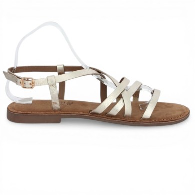 Nisha Doré - Sandal with thin golden straps - Barefoot women large size - Shoesissime