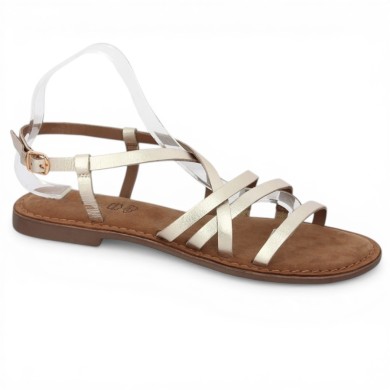 Nisha Doré - Sandal with thin golden straps - Barefoot women large size - Shoesissime