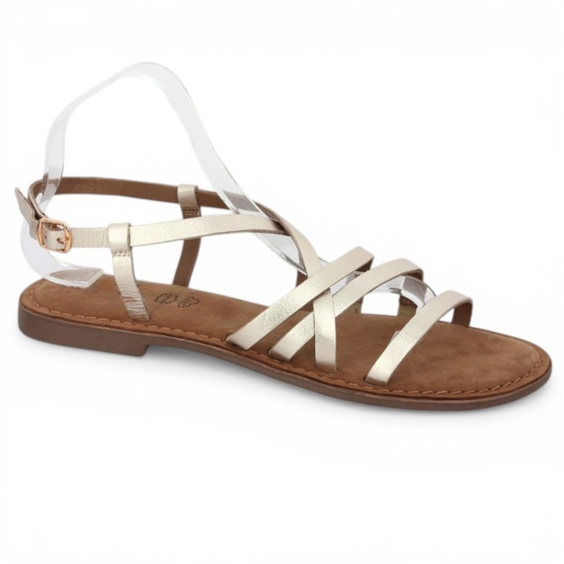 Nisha Doré - Sandal with thin golden straps - Barefoot women large size - Shoesissime