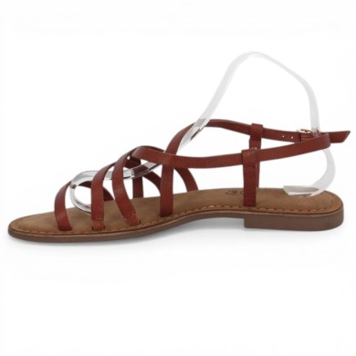 Nisha - Camel leather multi-strap sandals - Women's large size sandals - Shoesissime