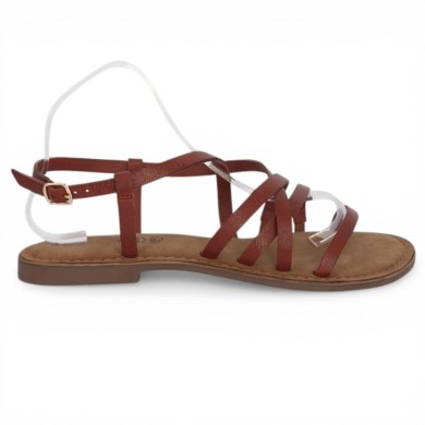Nisha - Camel leather multi-strap sandals - Women's large size sandals - Shoesissime