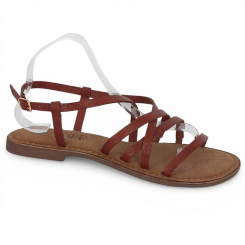 Nisha - Camel leather multi-strap sandals - Women's large size sandals - Shoesissime