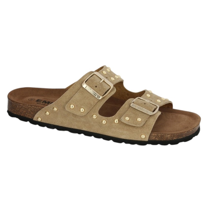 Mule beige clous dorés grande taille femme Shoesissime, vue profil