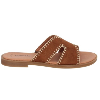 D3645-22 mule plate cuir camel surpiqures Remonte grande taille Shoesissime, vue coté