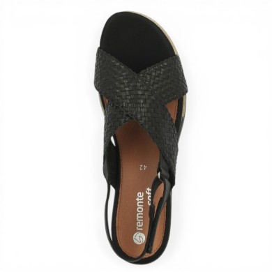 Sandale noire Remonte brides croisées tressées 42, 43, 44, 45 Shoesissime, vue dessus