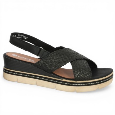 D2L59-02 Sandale talon compensé Remonte noir tressé grande taille Shoesissime, vue profil