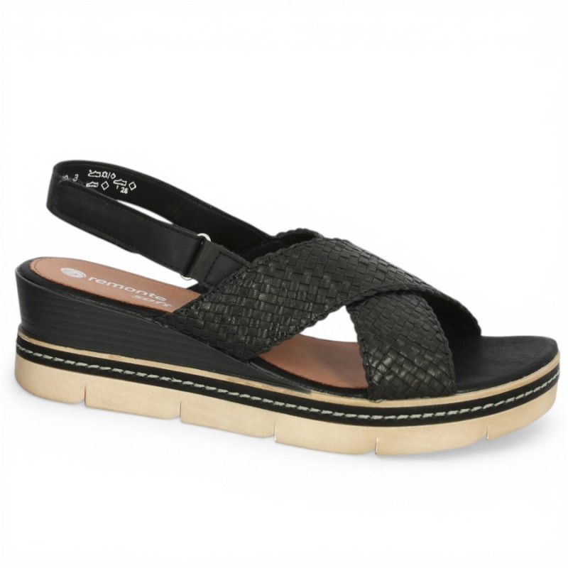 D2L59-02 Sandale talon compensé Remonte noir tressé grande taille Shoesissime, vue profil