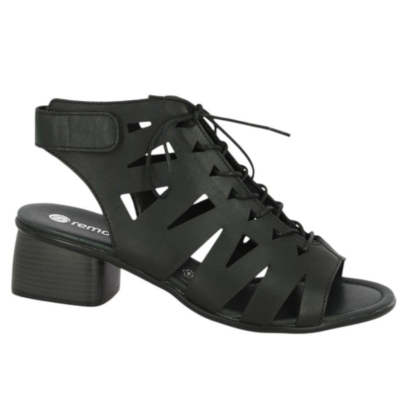 R8776-00 Sandale noire à lacets Remonte 42, 43, 44, 45 femme Shoesissime, vue profil