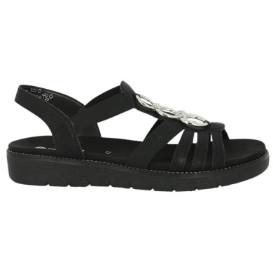 D2073-02 Sandale Remonte noire élastiques bijoux 42, 43, 44, 45 femme, vue coté