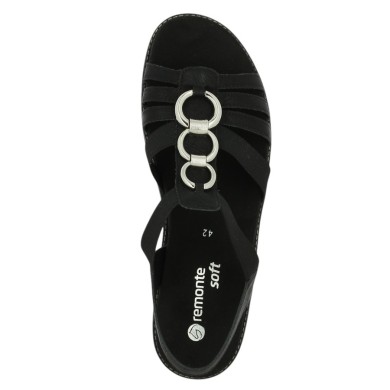 Nu-pieds Remonte noire élastiques bijoux 42, 43, 44, 45 femme, vue dessus