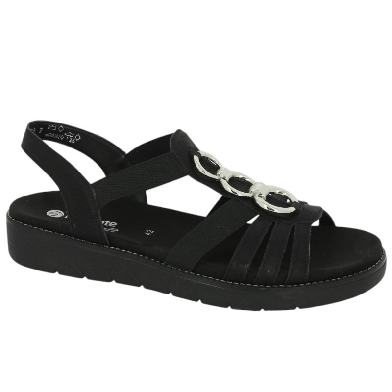 D2073-02 Sandale Remonte noire élastiques grande taille femme, vue profil
