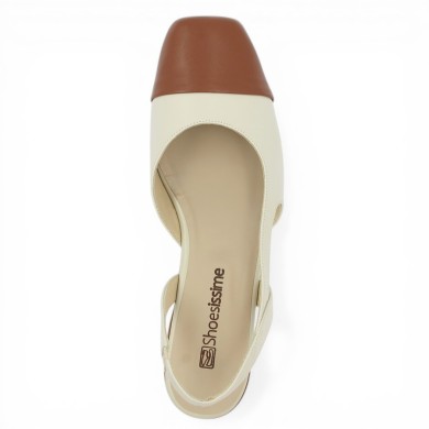 Chaussures plate femme grande taille bicolore grande taille ecru camel Shoesissime, vue dessus