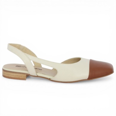 Ballerine bicolore grande taille ecru camel Shoesissime, vue coté