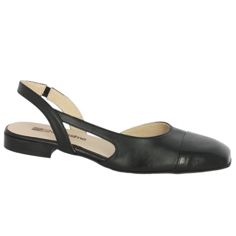 ballerine noire bout vernis ajourée grandes chaussures femme Shoesissime, vue profil
