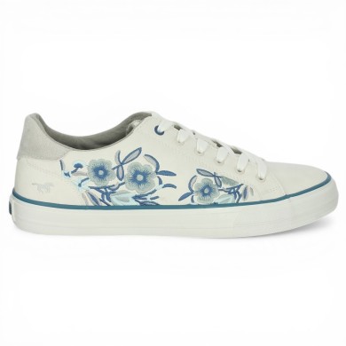 Baskets femme Mustang 42, 43, 44, 45 brodée fleurs bleu Shoesissime, vue coté