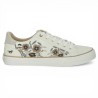 Flower - White and beige flowery synthetic sneakers - Mustang large size sneakers - Shoesissime