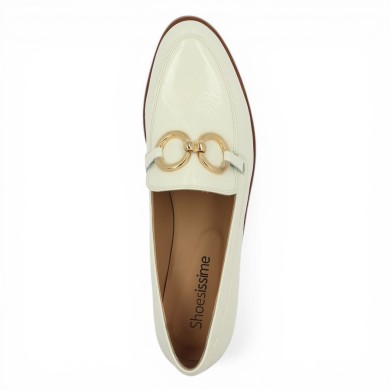 Aurore - Ecru flat shoes with gold chain - Moccasin grande taille - Shoesissime