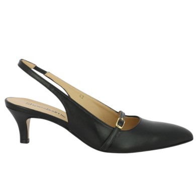 Léontine - Chic black leather pump with thin heel - Escarpins grande pointure - Shoesissime