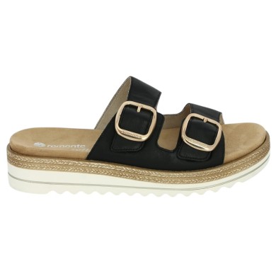 D0Q66-00 Mule noire 2 brides scratch Remonte 42, 43, 44, 45 Shoesissime, vue coté